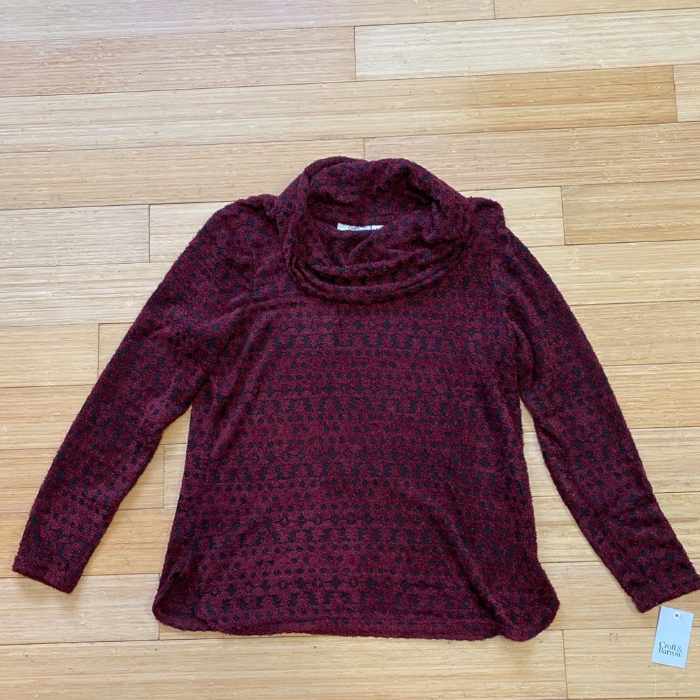 Croft & Barrow Maroon Print Cowl Neck Sweater
